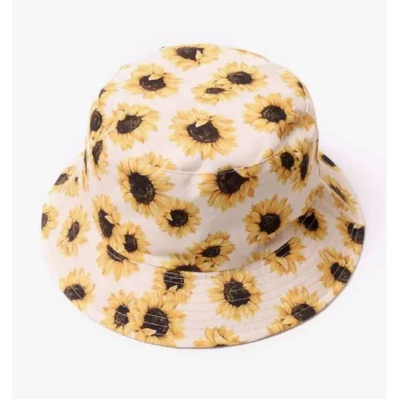 Sunflower Cotton Bucket Hat Beige Yellow - Picture 3 of 5